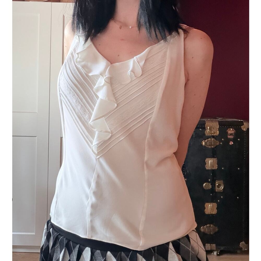 white ruffle tank top shell whbm